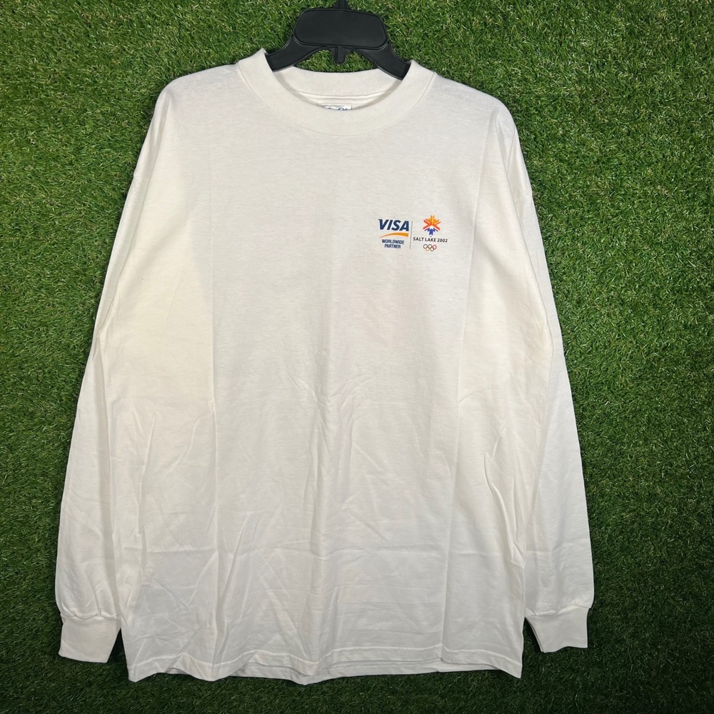Vintage‎ Salt Lake 2002 Winter Olympics Visa Long Sleeve Shirt White XL